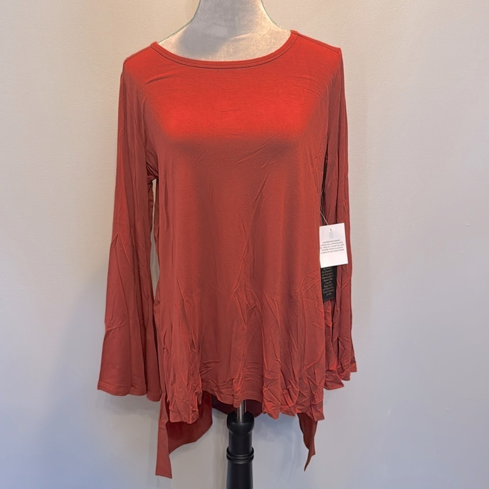 DG2 Diane Gilman burnt orange high low blouse NWT L